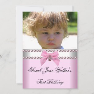 Invitación Cumpleaños niña 1 año perla rosa y blanca Foto Pri