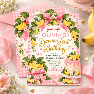Invitación Cumpleaños niña 1 año tela escocesa rosa tropical