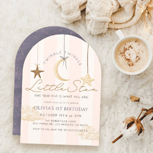 Invitación Cumpleaños niña 1 año Twinkle Little Star Rayas Ro