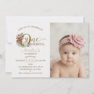 Invitación Cumpleaños niña 1er Boho Corona Floral Amuleto