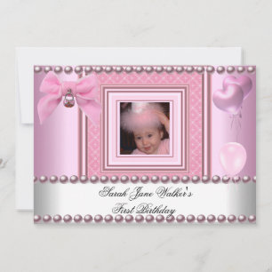 Invitación Cumpleaños niña 1er cumpleaños foto perla rosa bla