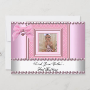 Invitación Cumpleaños niña 1er cumpleaños foto perla rosa bla