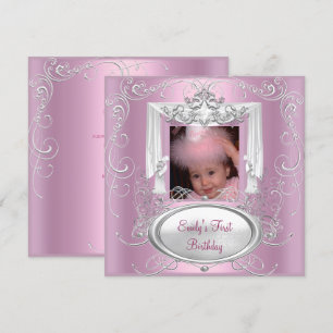 Invitación Cumpleaños niña 1er primer cumpleaños rosa estrell