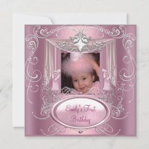 Invitación Cumpleaños niña 1er primer cumpleaños rosa estrell