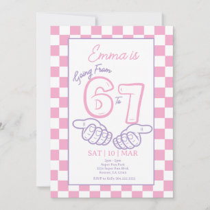 Invitación Cumpleaños niña 6 7 Meme tablero de ajedrez rosa