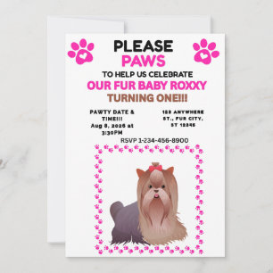 INVITACIÓN CUMPLEAÑOS NIÑA ANIMAL DE COMPAÑÍA ROSA PATAS 5X7 
