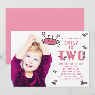 Invitación Cumpleaños niña animales marinos cangrejo rosa fot