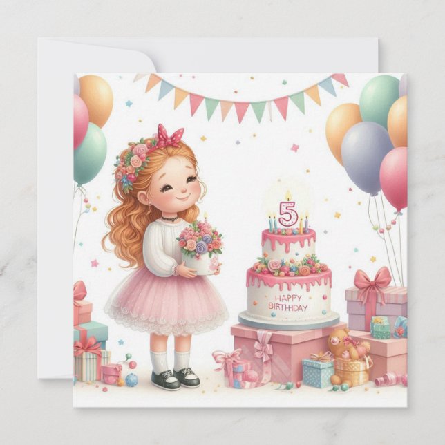 Invitación Cumpleaños niña cinco años (Anverso)