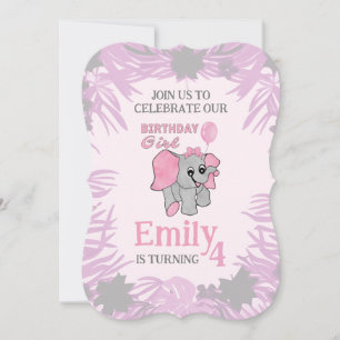 Invitación Cumpleaños niña elefante bebé rosa