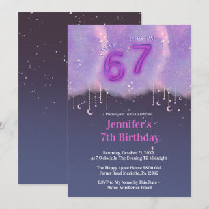 Invitación Cumpleaños niña Galaxia Púrpura “Tenía 6 Ahora Ten