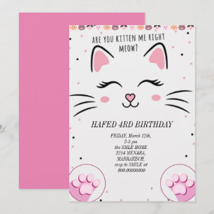 Invitación cumpleaños niña gata chicas gatos gatito linda inv