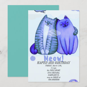 Invitación cumpleaños niña gata chicas gatos gatito linda inv