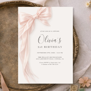 Invitación Cumpleaños niña lazo rosa 1er