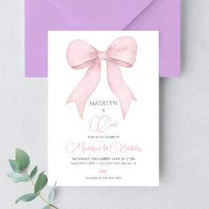 Invitación Cumpleaños niña lazo rosa Coquette rosa