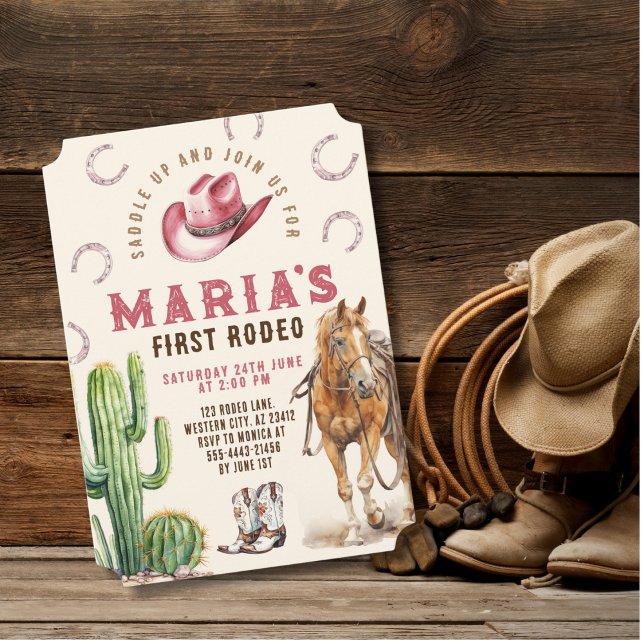 Invitación Cumpleaños Niña Primera Rodeo Caballo Sombrero Bot (Subido por el creador)