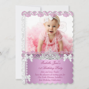 Invitación Cumpleaños niña princesa rosa foto primero 1er