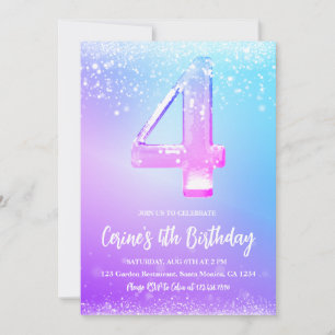 Invitación Cumpleaños niña purpurina blanca número hielo