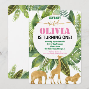 Invitación Cumpleaños niña safari selva primero uno salvaje