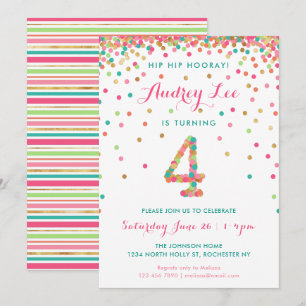 Invitación cumpleaños niñas 4 años fiesta de cumpl
