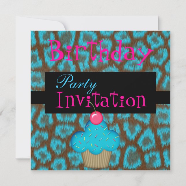 Invitación Cumpleaños Niñas Cupcake Azul (Anverso)
