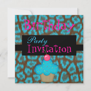 Invitación Cumpleaños Niñas Cupcake Azul