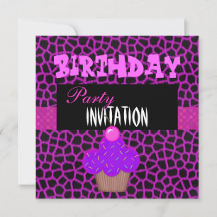Invitación Cumpleaños Niñas Cupcake Rosa Purpura