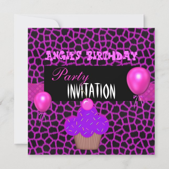 Invitación Cumpleaños Niñas Cupcake Rosa Purpura (Anverso)