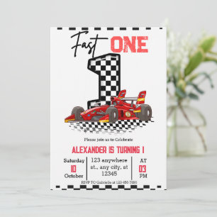 Invitación Cumpleaños Niño 1er Velocidad Rápida Roja