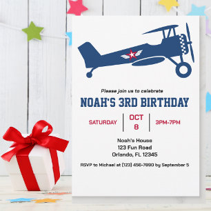 Invitación Cumpleaños Niño Azul Avión Diversión Niños Colorid