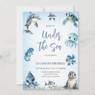 Invitación Cumpleaños Niño Azul Bajo el Mar