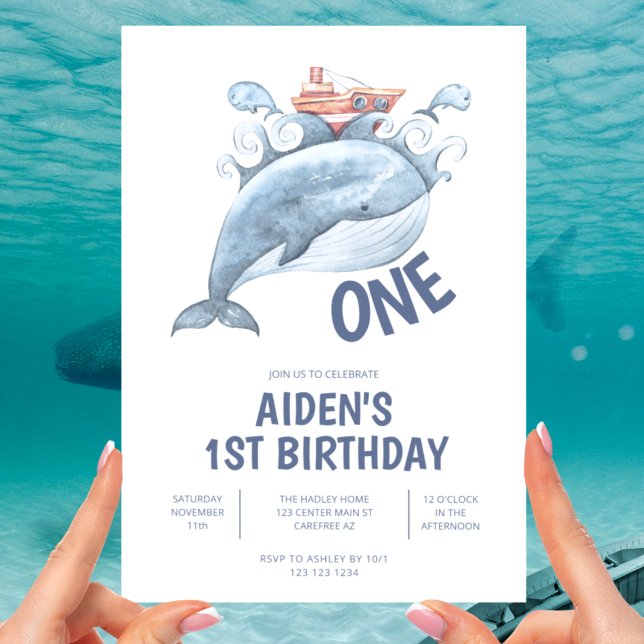 Invitación Cumpleaños Niño Ballena Azul 1er Año (Subido por el creador)