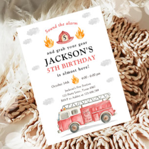 Invitación Cumpleaños Niño Bombero Sonido de Alarma Camión de