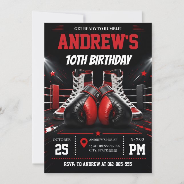 Invitación Cumpleaños Niño Boxeo Personalizado (Anverso)
