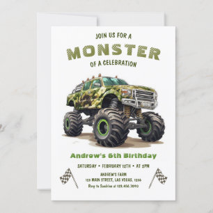 Invitación Cumpleaños Niño Camión Monstruo del Ejército