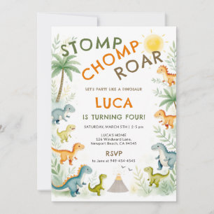 Invitación Cumpleaños Niño Dino Fiesta de Dinosaurios Tiernos