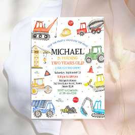 Invitación Cumpleaños Niño Excavadora Camión de Construcción
