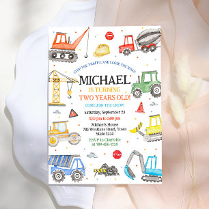 Invitación Cumpleaños Niño Excavadora Camión de Construcción