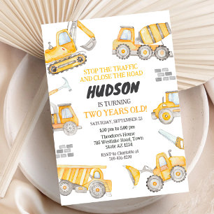 Invitación Cumpleaños Niño Excavadora Camión de Construcción