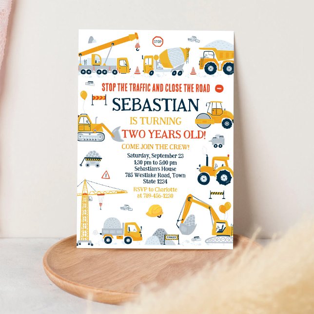Invitación Cumpleaños Niño Excavadora Camión de Construcción (Subido por el creador)