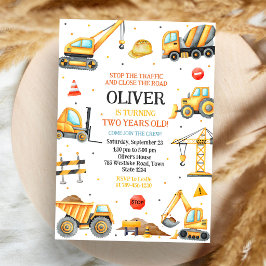 Invitación Cumpleaños Niño Excavadora Camión de Construcción