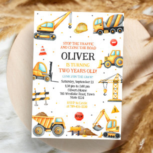 Invitación Cumpleaños Niño Excavadora Camión de Construcción