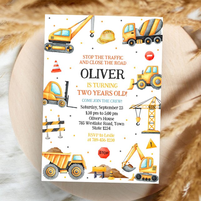 Invitación Cumpleaños Niño Excavadora Camión de Construcción (Subido por el creador)