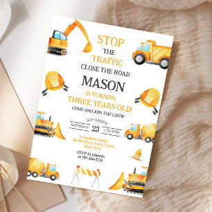 Invitación Cumpleaños Niño Excavadora Camión Volquete de Cons
