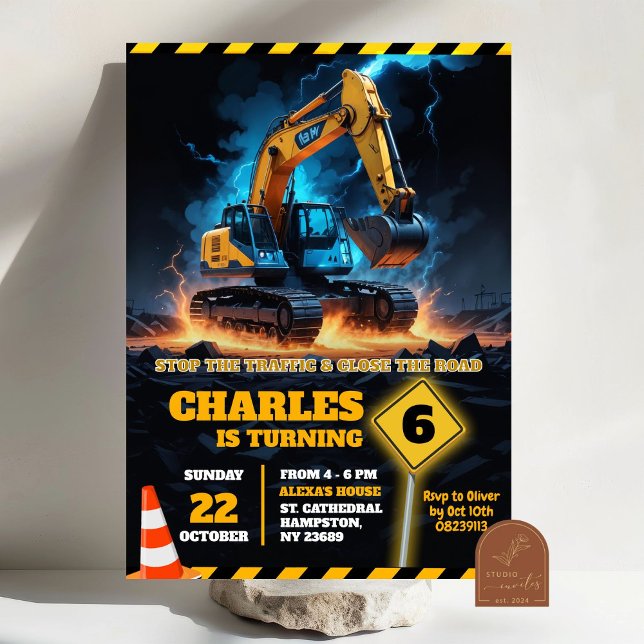 Invitación Cumpleaños Niño Excavadora En Construcción (Subido por el creador)