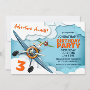 Invitación Cumpleaños Niño Piloto de Avión de Caza