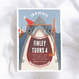 Invitación Cumpleaños Niño Tiburón Fiesta de Piscina de Veran