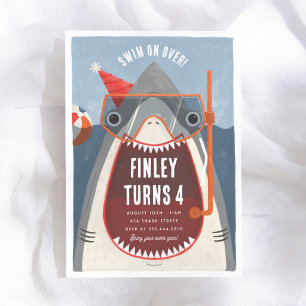Invitación Cumpleaños Niño Tiburón Fiesta de Piscina de Veran