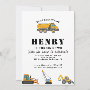 Invitación Cumpleaños Niño Vehículos de Construcción