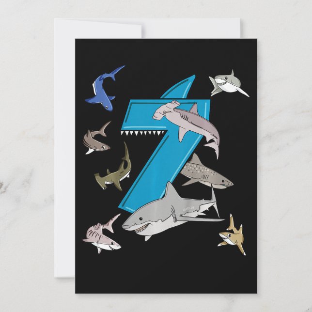 Invitación Cumpleaños niños 7 tiburón tiburón blanco (Anverso)
