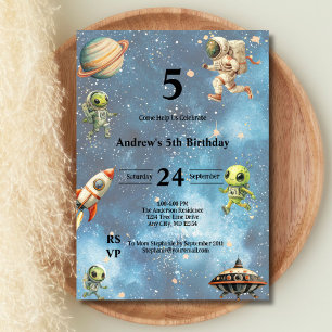 Invitación Cumpleaños Niños Espacio Alienígenas Astronautas P